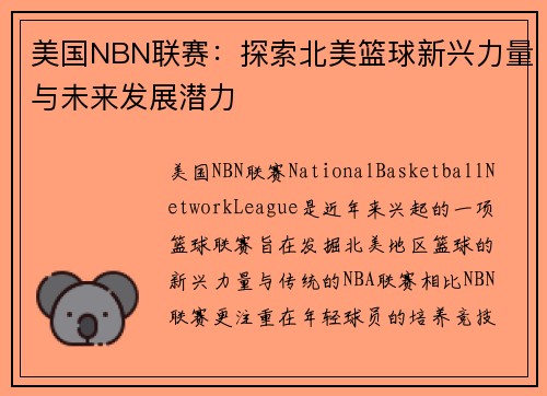 美国NBN联赛：探索北美篮球新兴力量与未来发展潜力